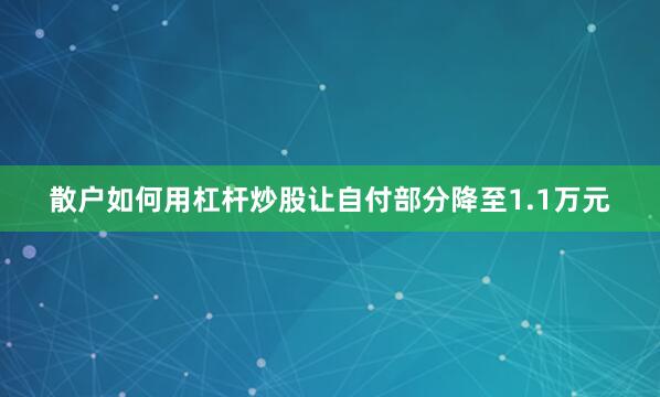 散户如何用杠杆炒股让自付部分降至1.1万元